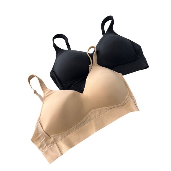 Rhonda Shear 2Pack Molded Cup Bra with Wrap Back Size 2X Black Beige Comfy 579.1 - Picture 2 of 8